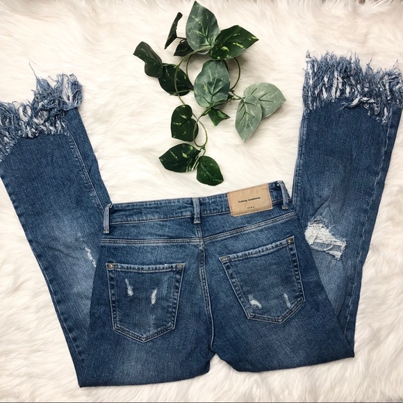 Zara Floral Tore Hem Jeans Size 4 - Picture 3 of 5